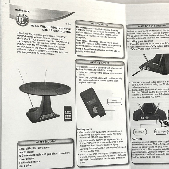 Radio Shack Indoor VHF/UHF/HDTV Antenna with RF Remote Control - Picture 5 of 6